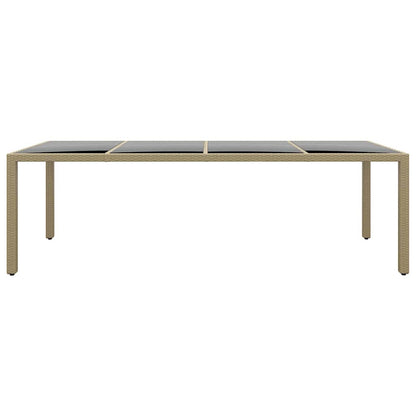 Garden Table with Glass Top Beige Poly Rattan