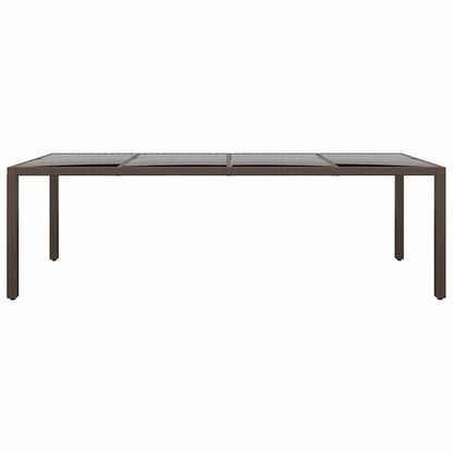 Garden Table with Glass Top Brown Poly Rattan