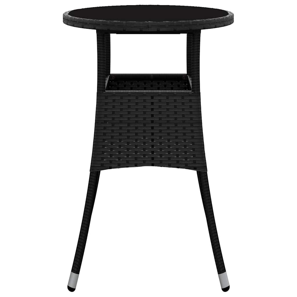 Garden Table Ø60x75 cm Tempered Glass and Poly Rattan Black