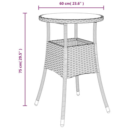 Garden Table Ø60x75 cm Tempered Glass and Poly Rattan Brown