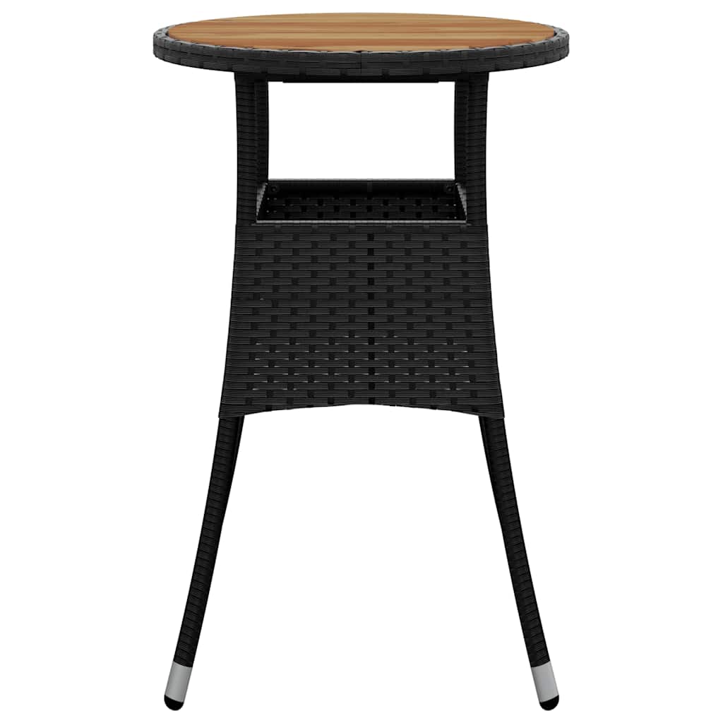 Garden Table Ø60x75 cm Acacia Wood and Poly Rattan Black