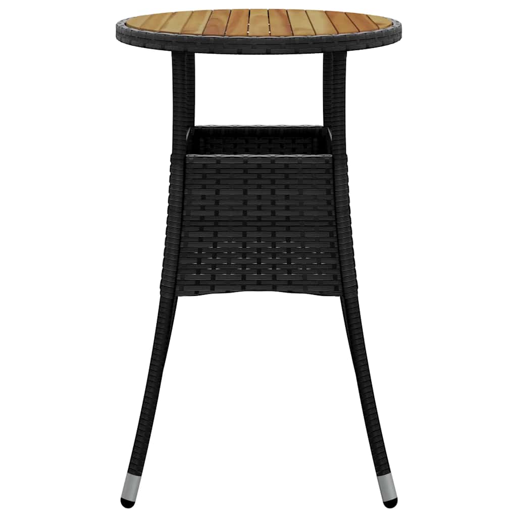 Garden Table Ø60x75 cm Acacia Wood and Poly Rattan Black