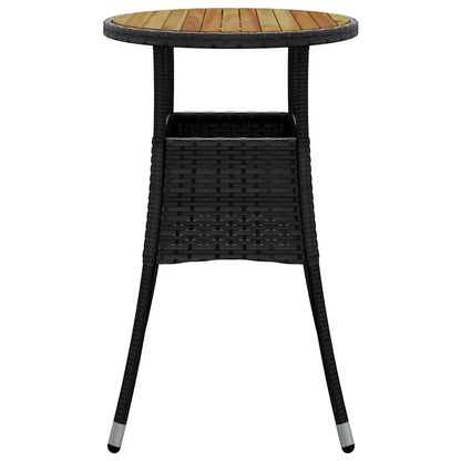 Garden Table Ø60x75 cm Acacia Wood and Poly Rattan Black