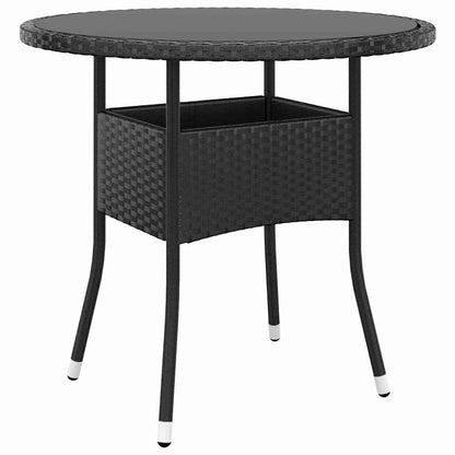 310604 vidaXL Garden Table Ø80x75 cm Tempered Glass and Poly Rattan Black