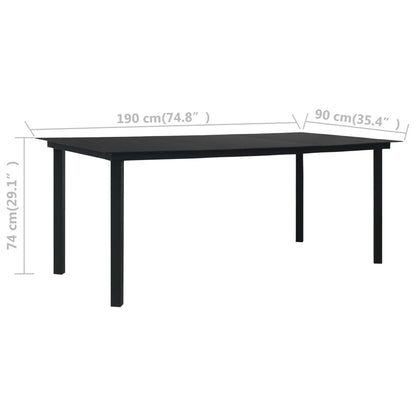 Garden Dining Table Black 190x90x74 cm Steel and Glass
