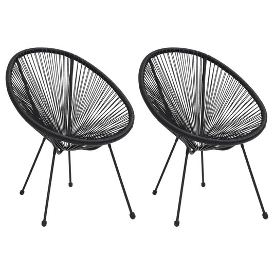 Moon Chair | Set of 2 | Black | Round PVC Rattan | Garden Chair | Round