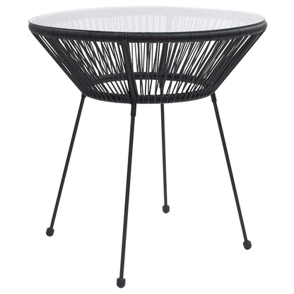 Garden Dining Table Black Ø70x74 cm Rattan and Glass