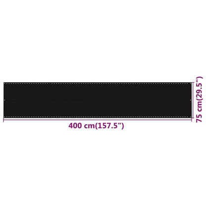 Balcony Screen Black 75x400 cm HDPE
