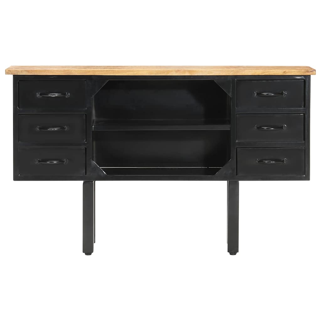 321571 vidaXL Sideboard 110x30x65 cm Solid Rough Mango Wood and Steel