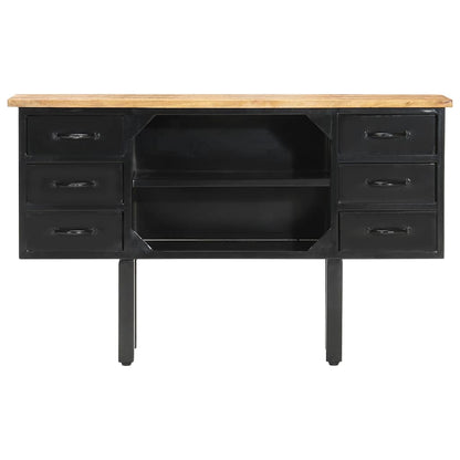 321571 vidaXL Sideboard 110x30x65 cm Solid Rough Mango Wood and Steel