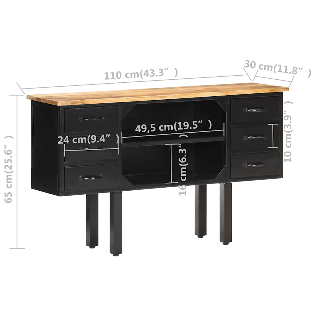 321571 vidaXL Sideboard 110x30x65 cm Solid Rough Mango Wood and Steel
