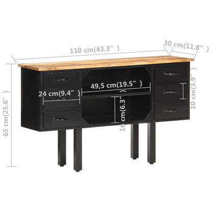 321571 vidaXL Sideboard 110x30x65 cm Solid Rough Mango Wood and Steel