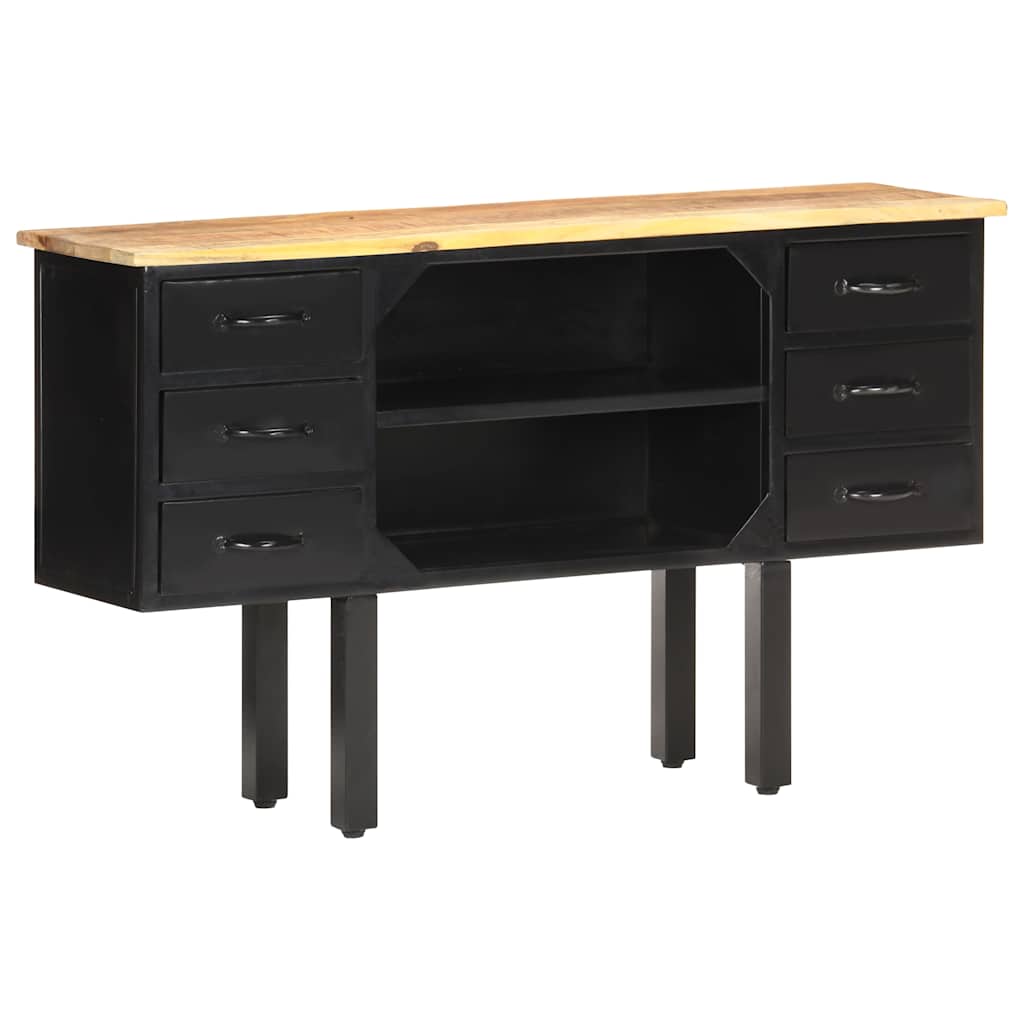 321571 vidaXL Sideboard 110x30x65 cm Solid Rough Mango Wood and Steel