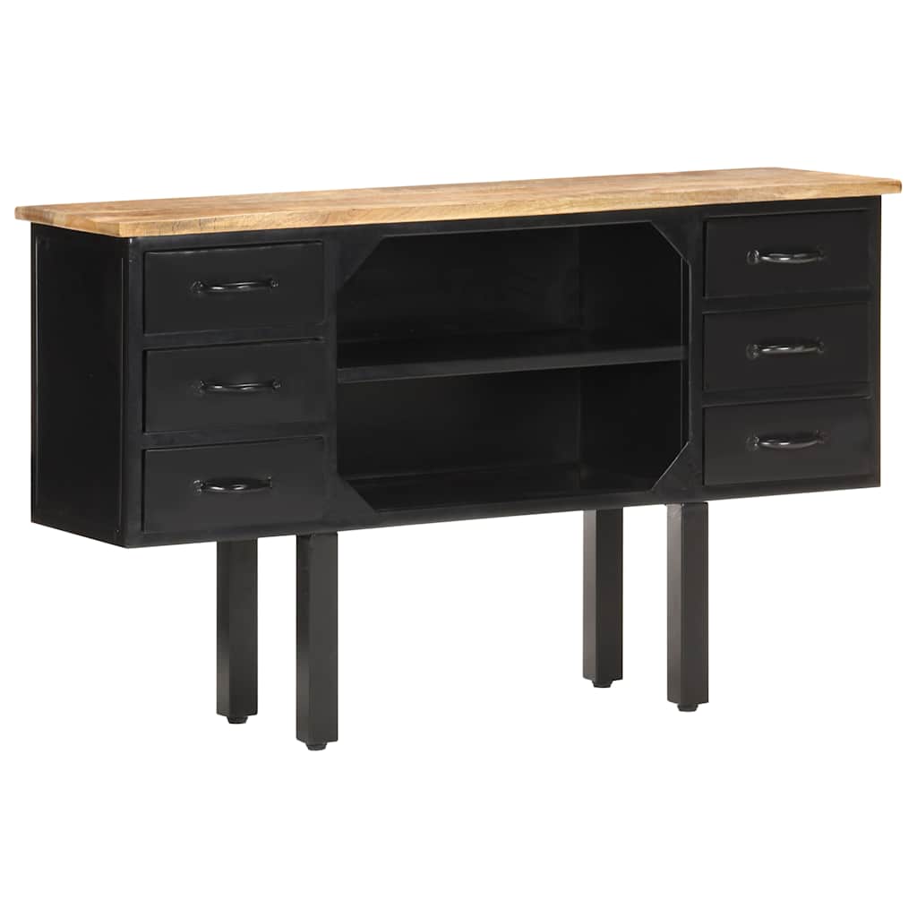 321571 vidaXL Sideboard 110x30x65 cm Solid Rough Mango Wood and Steel