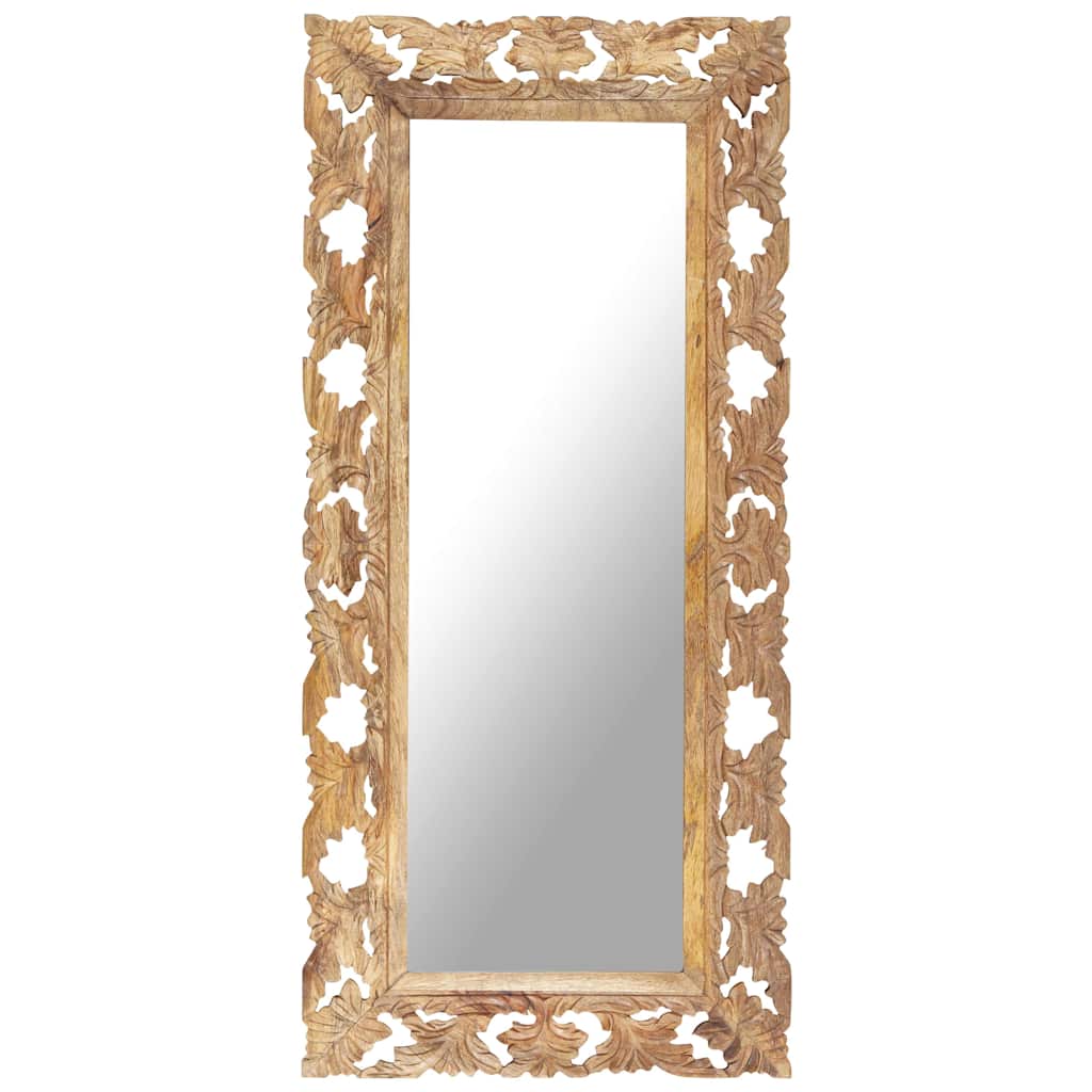 321640 vidaXL Hand Carved Mirror Brown 110x50 cm Solid Mango Wood