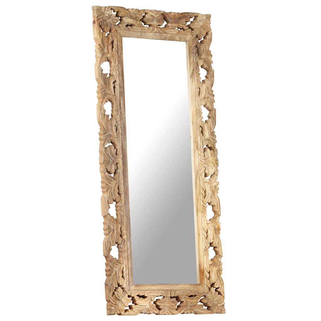 321640 vidaXL Hand Carved Mirror Brown 110x50 cm Solid Mango Wood