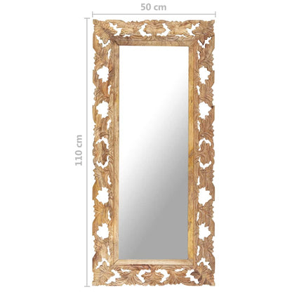 321640 vidaXL Hand Carved Mirror Brown 110x50 cm Solid Mango Wood