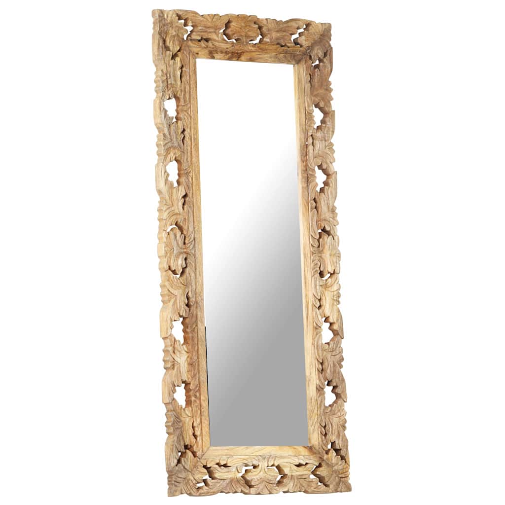 321640 vidaXL Hand Carved Mirror Brown 110x50 cm Solid Mango Wood