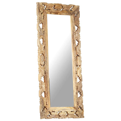 321640 vidaXL Hand Carved Mirror Brown 110x50 cm Solid Mango Wood