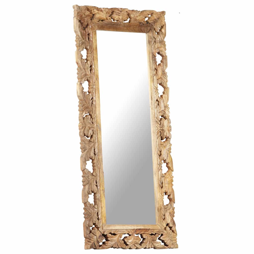 321640 vidaXL Hand Carved Mirror Brown 110x50 cm Solid Mango Wood
