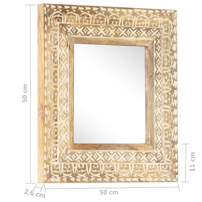 Hand-Carved Mirror 50x50x2.6 cm Solid Mango Wood