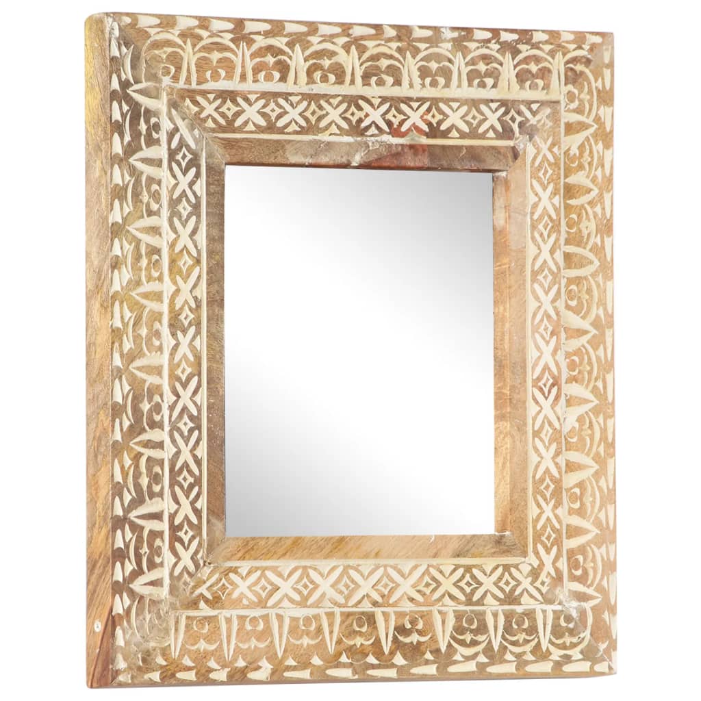 Hand-Carved Mirror 50x50x2.6 cm Solid Mango Wood