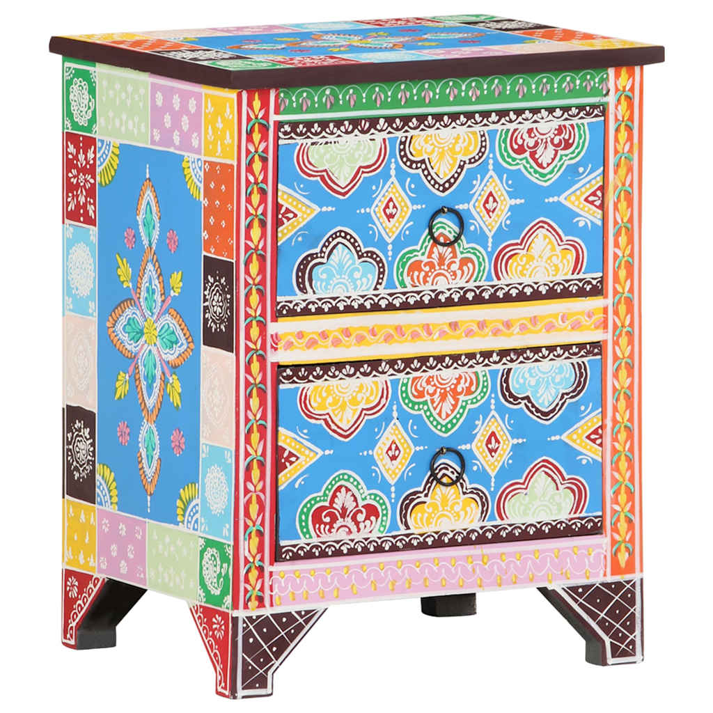 321666 vidaXL Hand Painted Bedside Cabinet 40x30x50 cm Solid Mango Wood