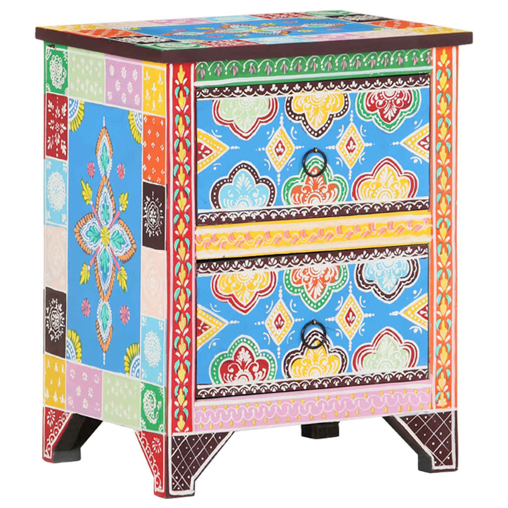 321666 vidaXL Hand Painted Bedside Cabinet 40x30x50 cm Solid Mango Wood