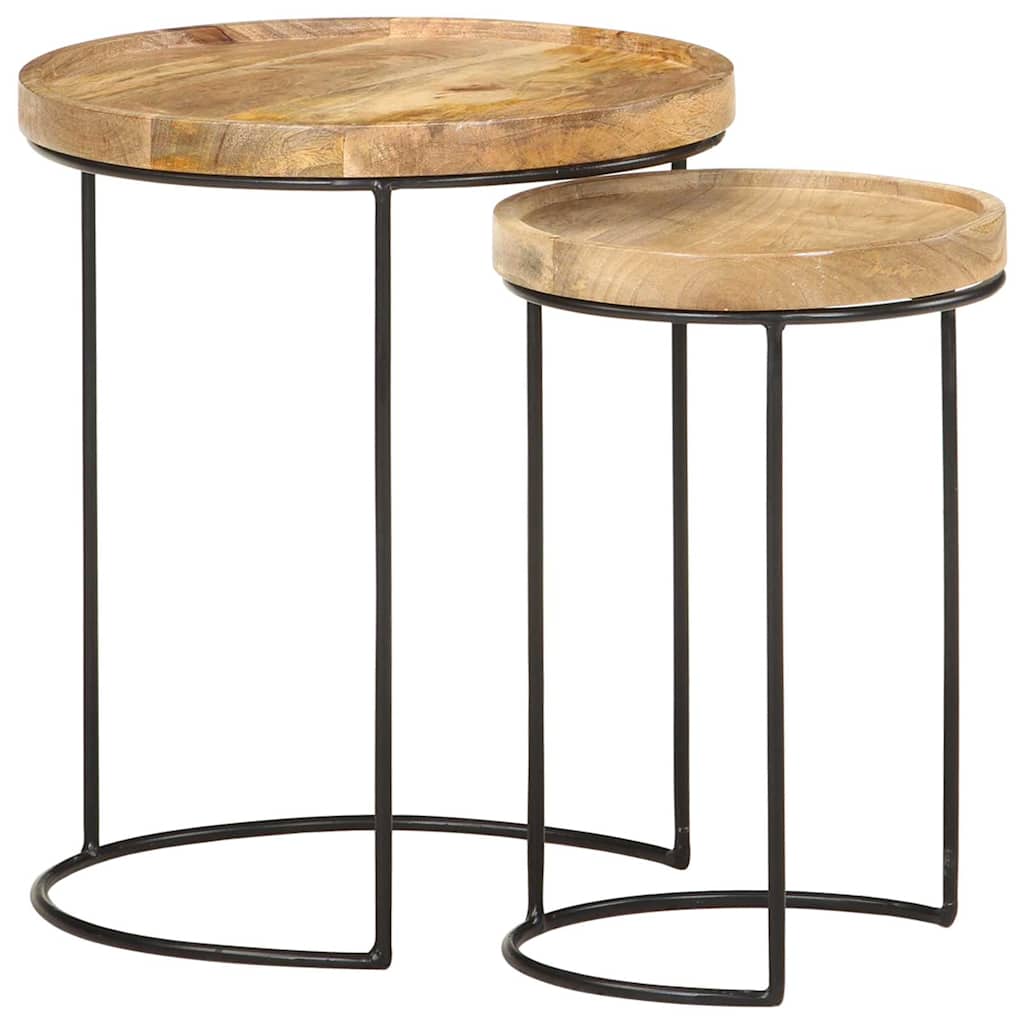 2 Piece Coffee Table Set Solid Mango Wood and Steel