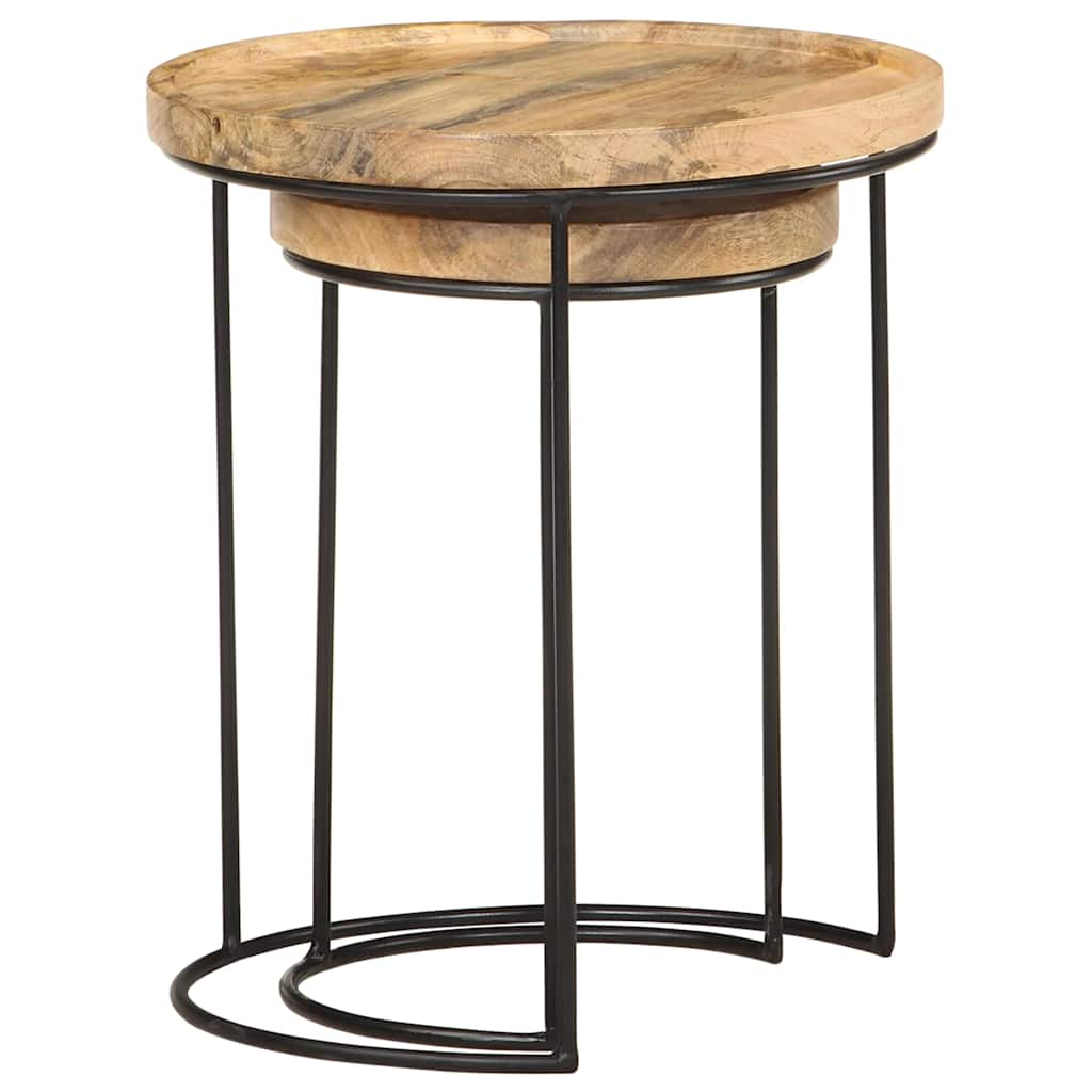 2 Piece Coffee Table Set Solid Mango Wood and Steel