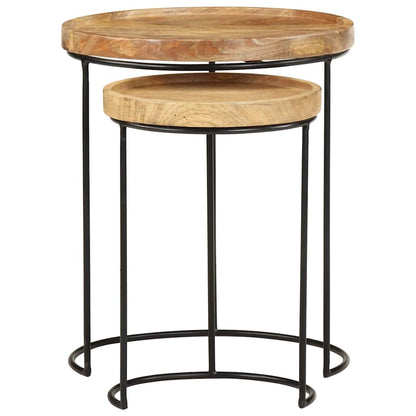 2 Piece Coffee Table Set Solid Mango Wood and Steel