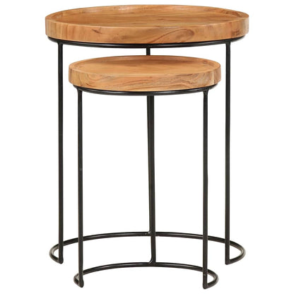 2 Piece Coffee Table Set Solid Acacia Wood and Steel