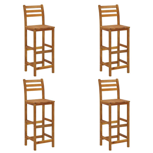 Bar Stool | Set of 4 | Natural wood | Solid acacia wood | Standard