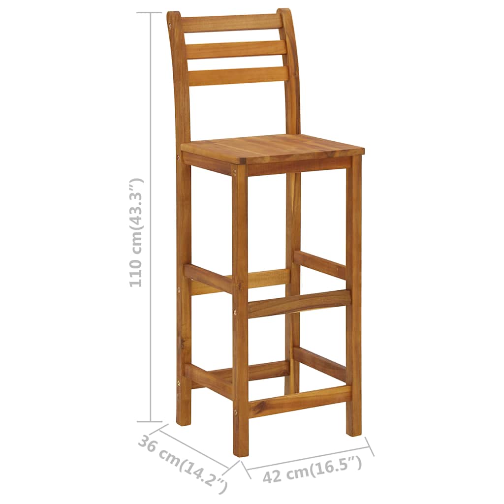 Bar Stool | Set of 4 | Natural wood | Solid acacia wood | Standard