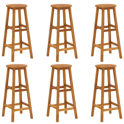 Bar Stool | Set of 6 | Solid acacia wood | Standard | Footrest