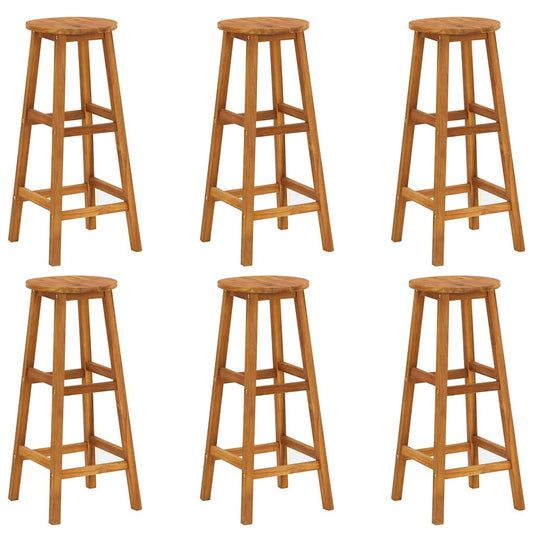Bar Stool | Set of 6 | Solid acacia wood | Standard | Footrest