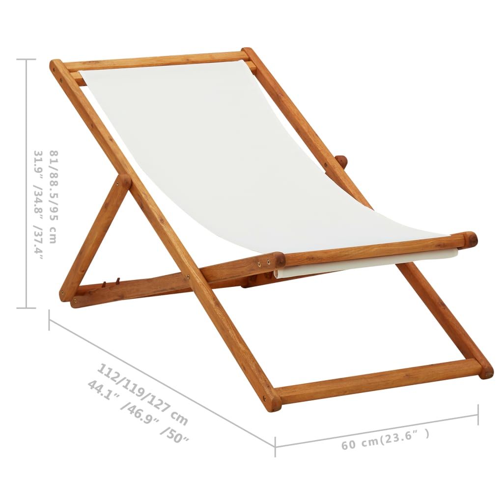 Beach Chair | Cream White | Solid Eucalyptus Wood | Medium | Foldable
