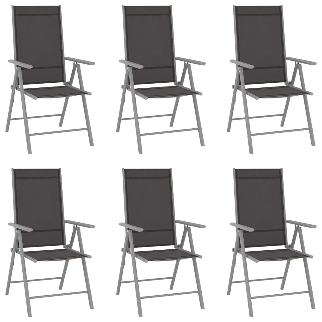 Garden Chair | Set of 6 | Black and silver | Aluminium, Textilene