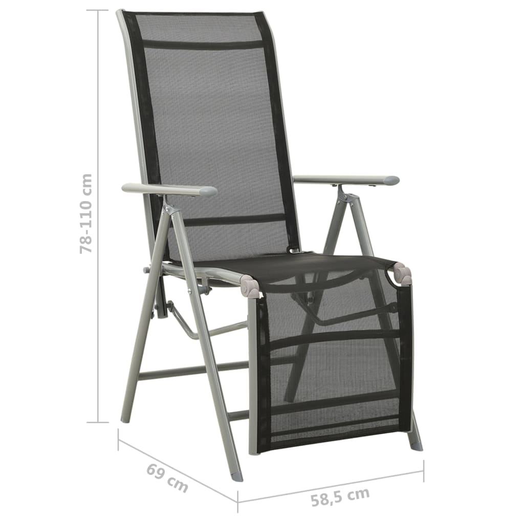Garden Chair | Set of 2 | Black and Silver | Powder-coated aluminium