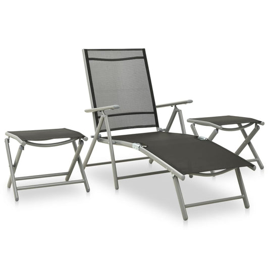 Garden Lounge Set | Black and silver | Aluminium, Textilene | Medium
