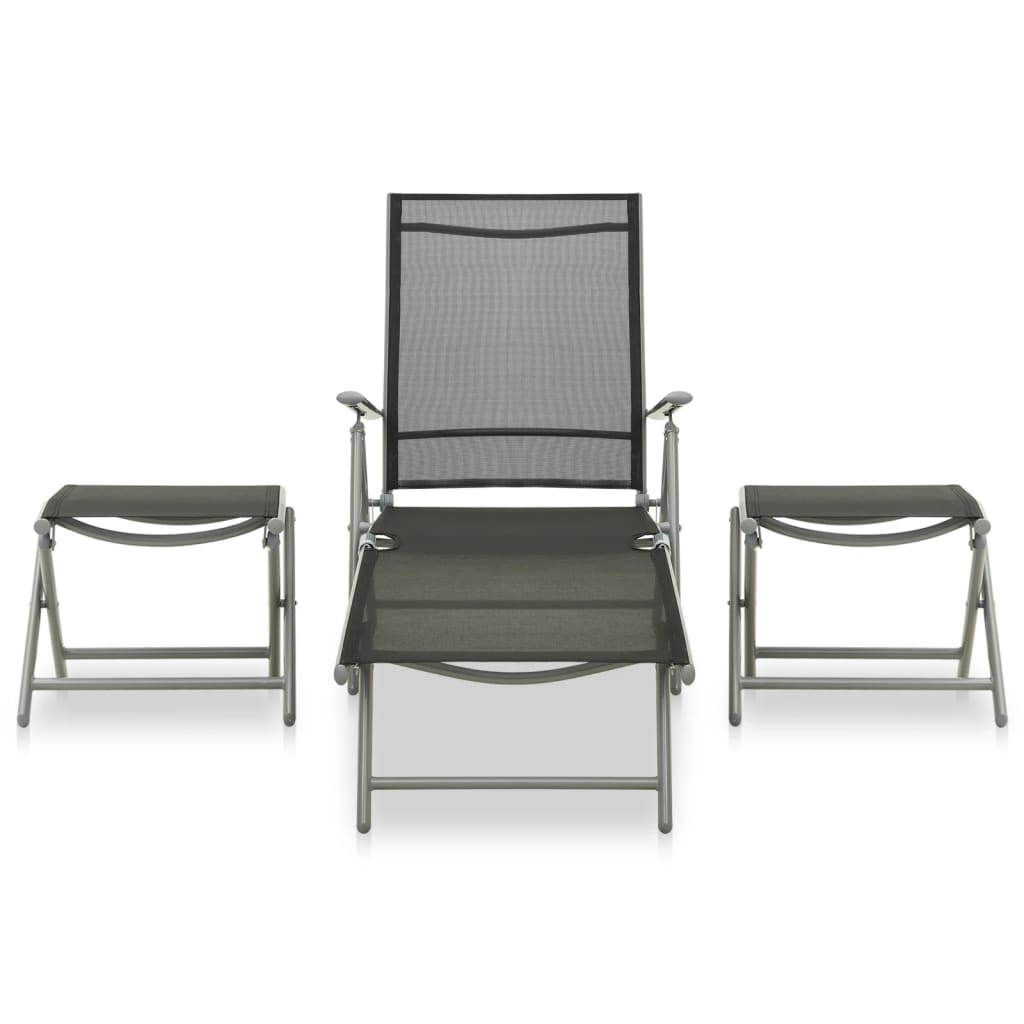 Garden Lounge Set | Black and silver | Aluminium, Textilene | Medium