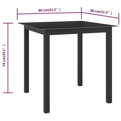 312200 vidaXL Garden Table Black 80x80x74 cm Aluminium and Glass
