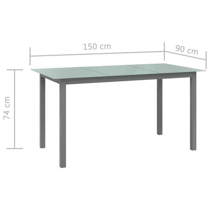 312204 vidaXL Garden Table Light Grey 150x90x74 cm Aluminium and Glass