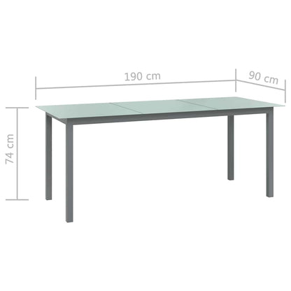 312205 vidaXL Garden Table Light Grey 190x90x74 cm Aluminium and Glass