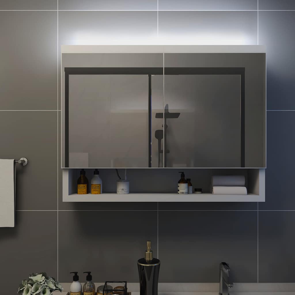 323604 vidaXL LED Bathroom Mirror Cabinet White 80x15x60 cm MDF