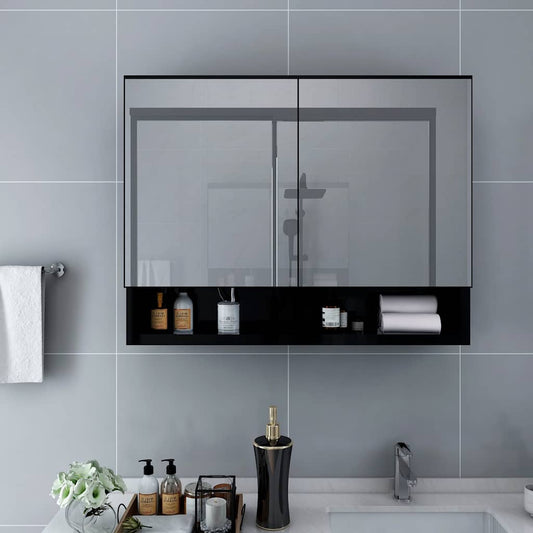 323605 vidaXL LED Bathroom Mirror Cabinet Black 80x15x60 cm MDF