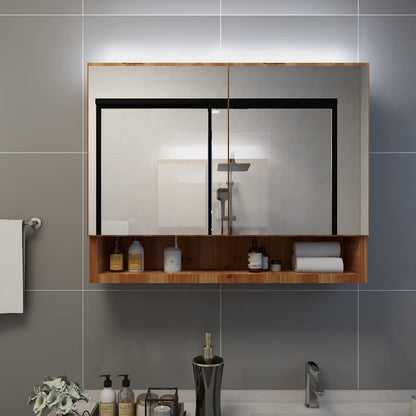 323606 vidaXL LED Bathroom Mirror Cabinet Oak 80x15x60 cm MDF