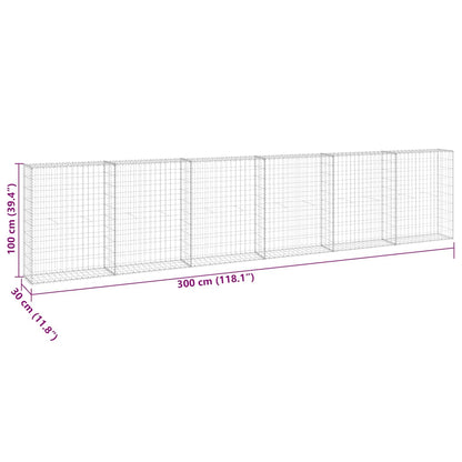 Gabion Wall with Covers Galvanised Steel 300x30x100 cm