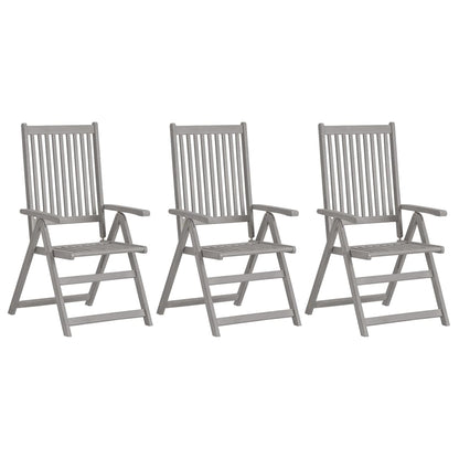 Garden Reclining Chairs 3 pcs Grey Solid Acacia Wood