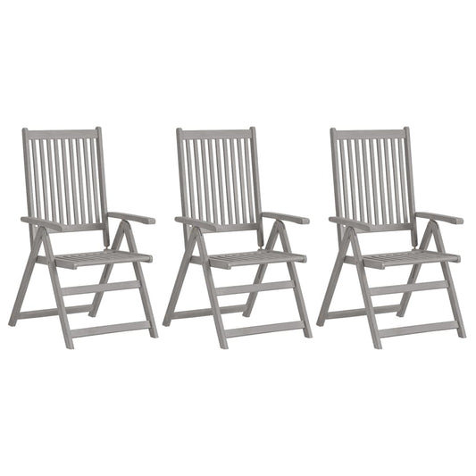 Garden Chair | Set of 3 | Grey | Solid acacia wood | 3 pieces | Foldable